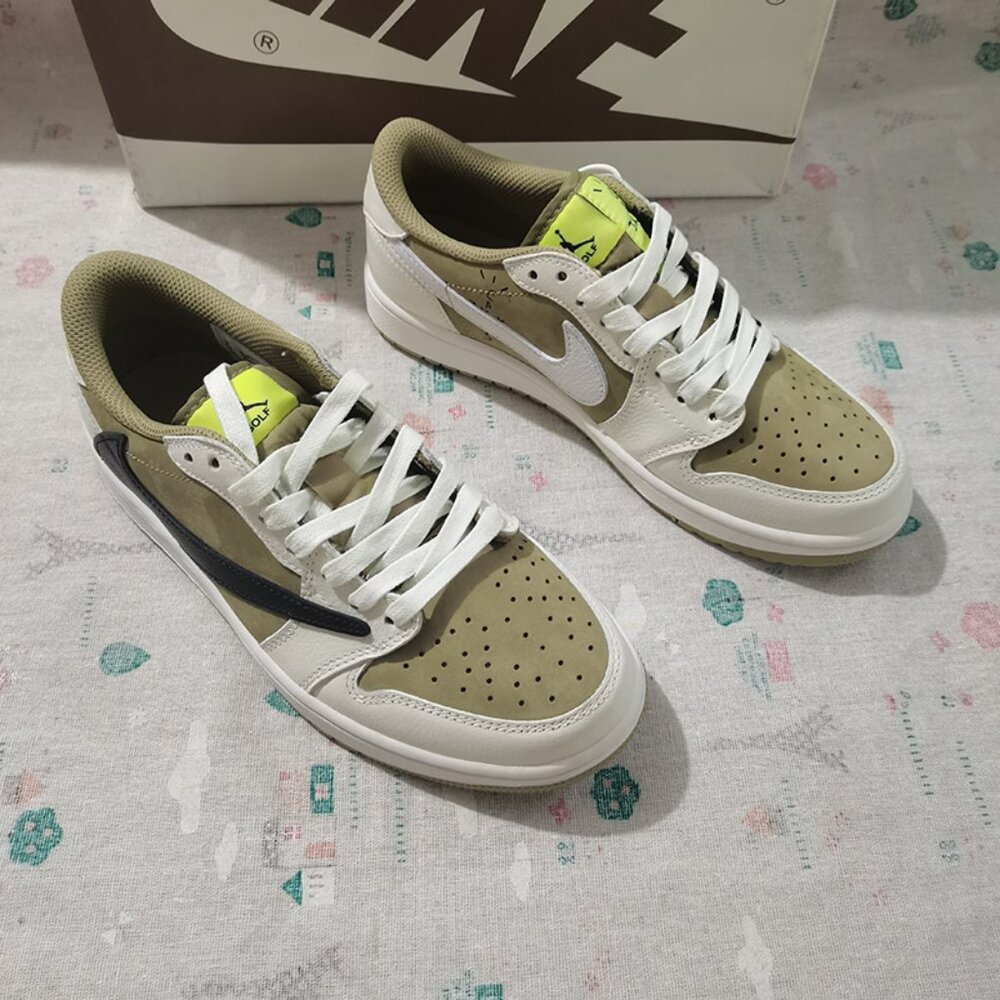 Nike Air 1 X Travis Scott Low-Top Brown, White And Green Sneakers